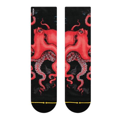 black canvas, red octopus, ship mast, sea monster, giant octopus.