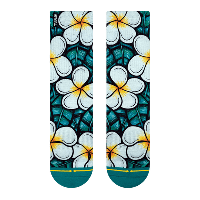 flower, white petals, green leaves, turquoise, orange tips, painted, Hawaiian.