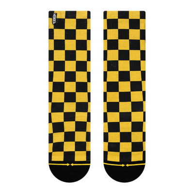 yellow checkered pattern, whole entire sock, black toe, yellow, gold, black, night.