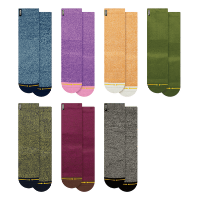 7 Heather socks!, ultimate collection, blue, purple, orange, green, light green, maroon, grey,