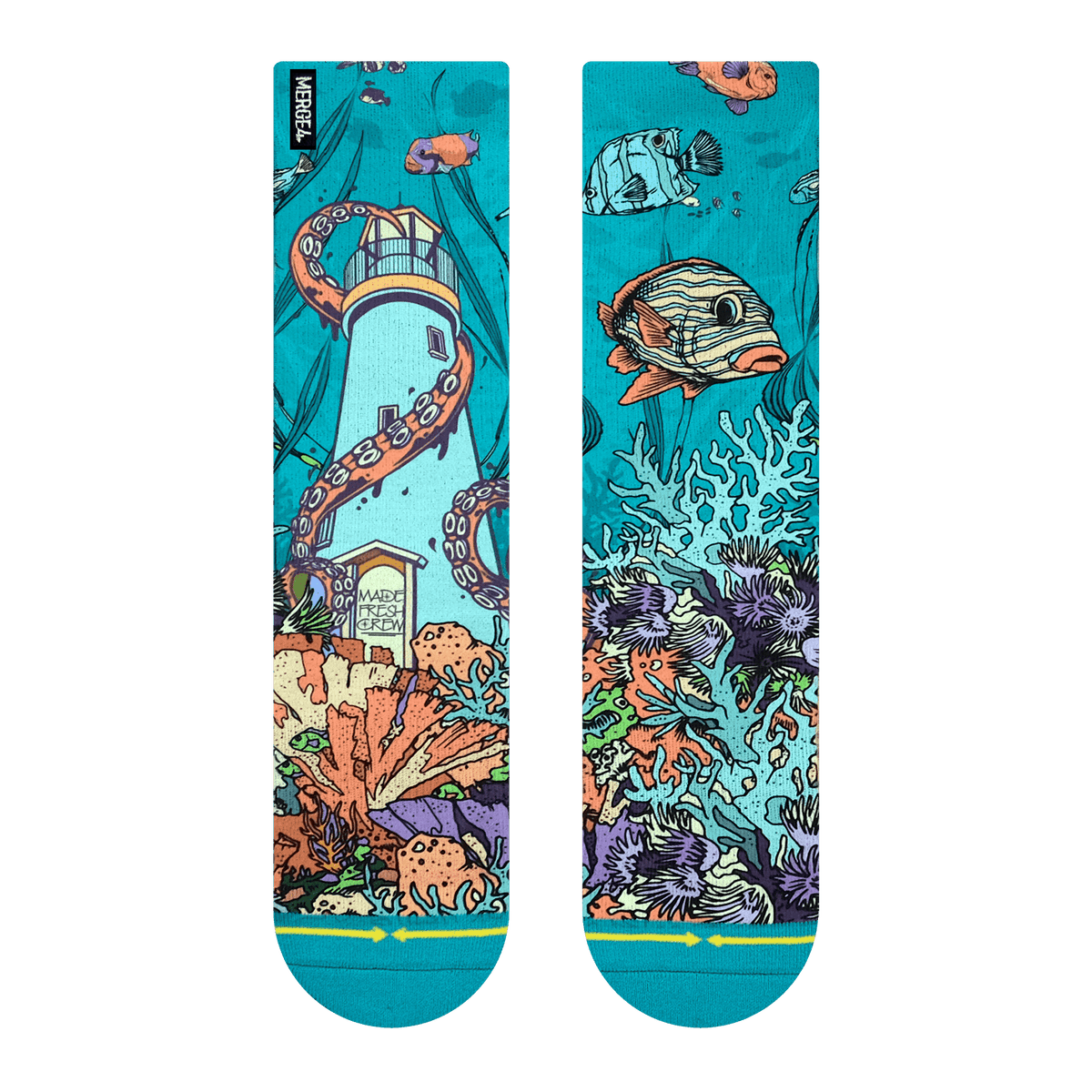 PangeaSeed Sea Walls Crew MERGE4 Socks With Art By Taylor Reinhold