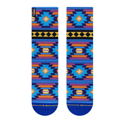 Guatemala Crew socks, blanket pattern, tribal pattern, native, blue, purple, orange, yellow.