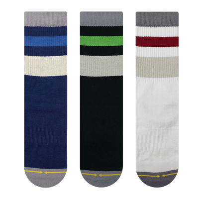 3 haven socks, different styles, red, green, blue, striped, grey, black, blue, 