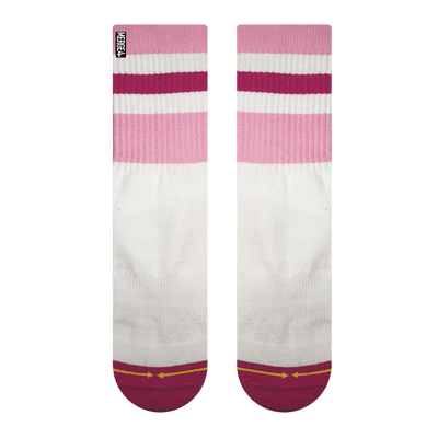 pink stripes, maroon toe and stripe, white sock, crew sock.