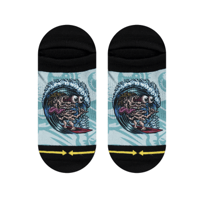 ankle socks, elastic, black fabric, surf freak, barrel wave, shaka, surfboard.
