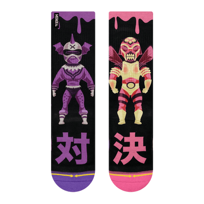 Pink sock, purple sock, purple monster, pink monster, Japanese characters
