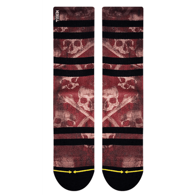 skate socks, red, skull and crossbones, dual canvas