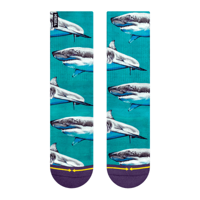 sharks, deep blue sea, light blue, shallow depths, dual canvas, swimming, skate socks, crew socks
